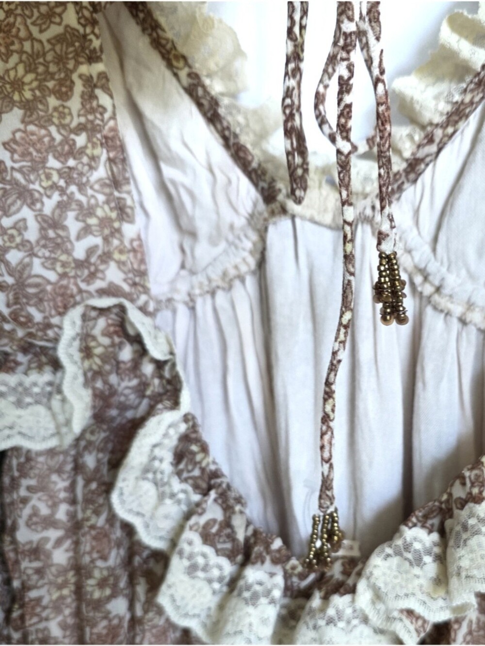 FREE PEOPLE Boho Cottagecore Pennie Printed Babydoll Open Back Dress M - Picture 8 of 9